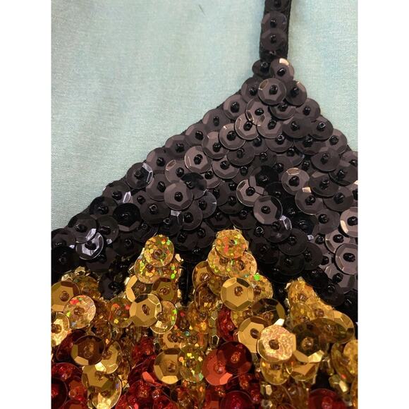 Vintage Y2K Sequin Flame Bikini Triangle Bra Top Cyber Rave Beaded Dance Size S - Picture 4 of 6
